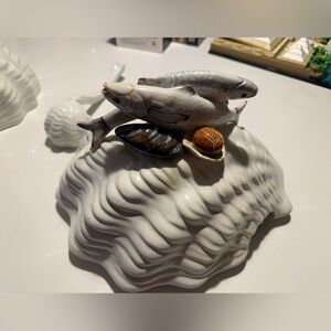 VTG 70s Elegant Ceramic Shellfish Soup Tureen with Ladle Made In Italy